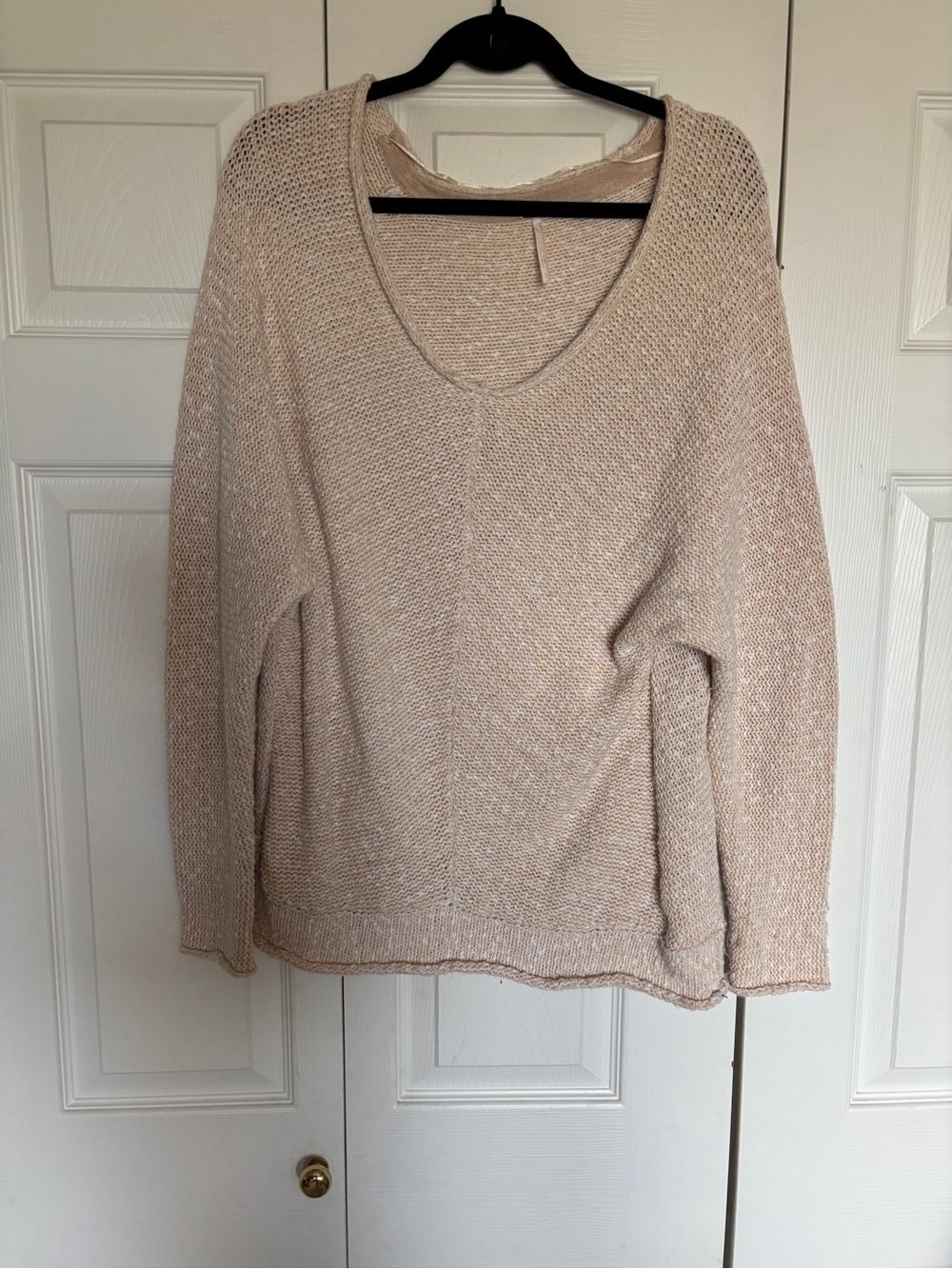 Free People Scoop Neck Lightweight Knit Sweater in Light Beige